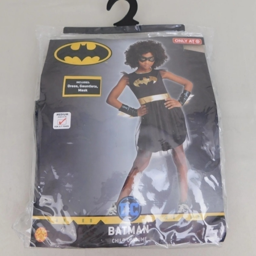 NWT DC Batman Batgirl Halloween Costume Dress Armbands Mask Girl's Medium New - Picture 2 of 8